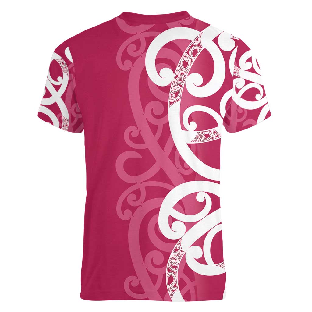 Breast Cancer Awareness Maori Women V-Neck T-Shirt Koru Kowhaiwhai - Aussie Hoodie
