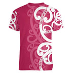 Breast Cancer Awareness Maori Women V-Neck T-Shirt Koru Kowhaiwhai - Aussie Hoodie