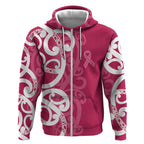 Breast Cancer Awareness Maori Zip Hoodie Koru Kowhaiwhai - Aussie Hoodie
