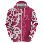 Breast Cancer Awareness Maori Zip Hoodie Koru Kowhaiwhai - Aussie Hoodie