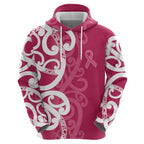 Breast Cancer Awareness Maori Zip Hoodie Koru Kowhaiwhai - Aussie Hoodie