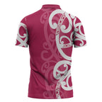 Breast Cancer Awareness Maori Zipper Polo Shirt Koru Kowhaiwhai - Aussie Hoodie