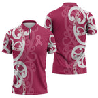 Breast Cancer Awareness Maori Zipper Polo Shirt Koru Kowhaiwhai - Aussie Hoodie