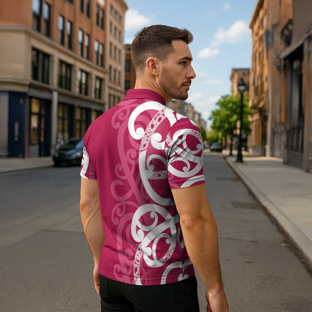 Breast Cancer Awareness Maori Zipper Polo Shirt Koru Kowhaiwhai - Aussie Hoodie