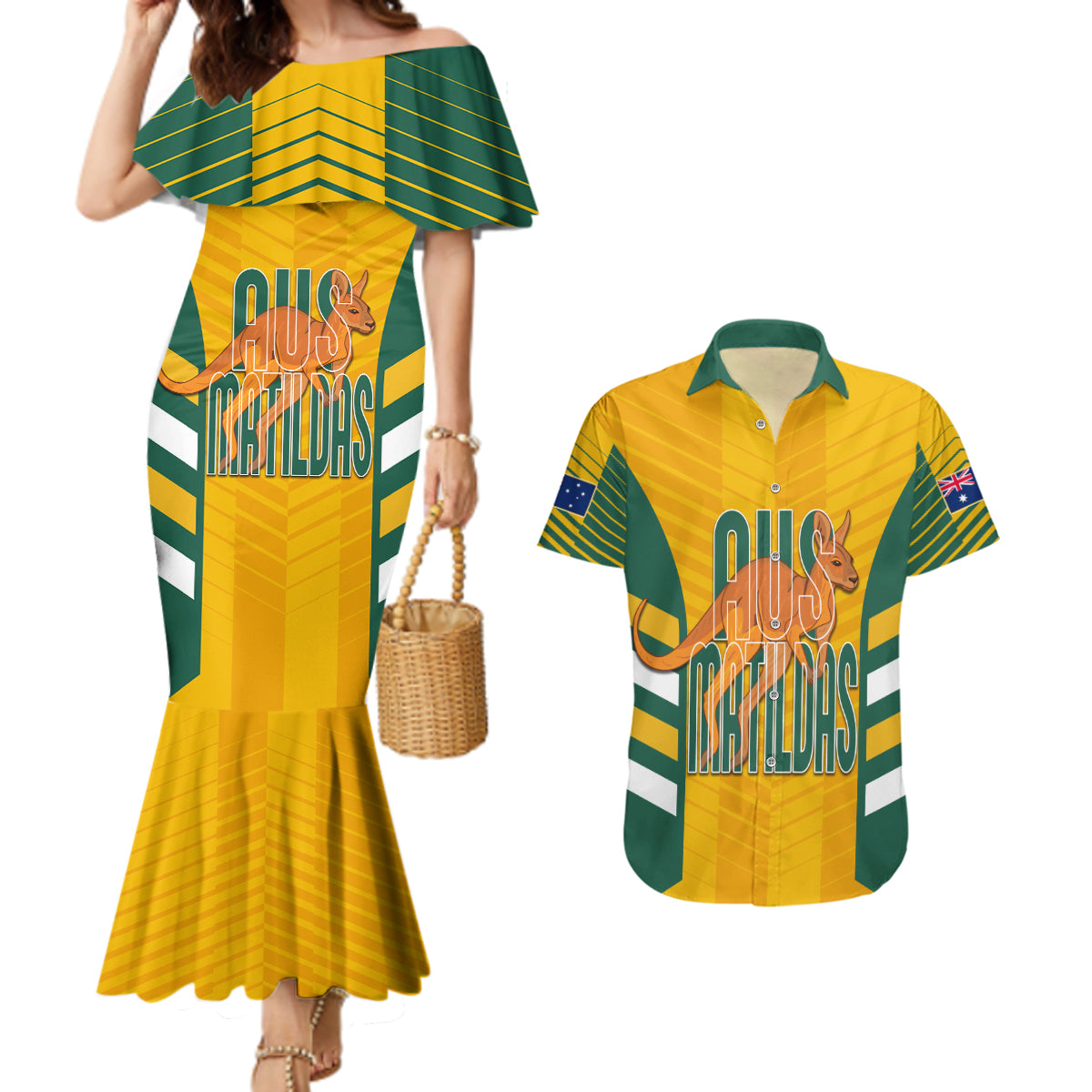 custom-australia-soccer-couples-matching-mermaid-dress-and-hawaiian-shirt-go-matildas-dynamic-national-colors