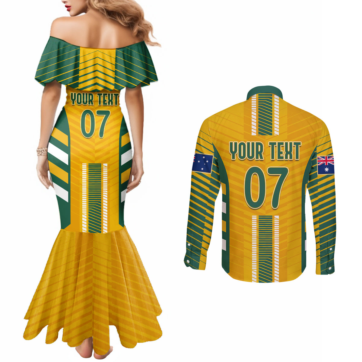 custom-australia-soccer-couples-matching-mermaid-dress-and-long-sleeve-button-shirt-go-matildas-dynamic-national-colors