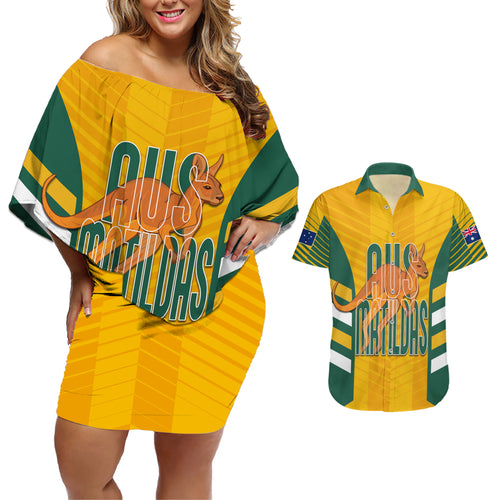 custom-australia-soccer-couples-matching-off-shoulder-short-dress-and-hawaiian-shirt-go-matildas-dynamic-national-colors