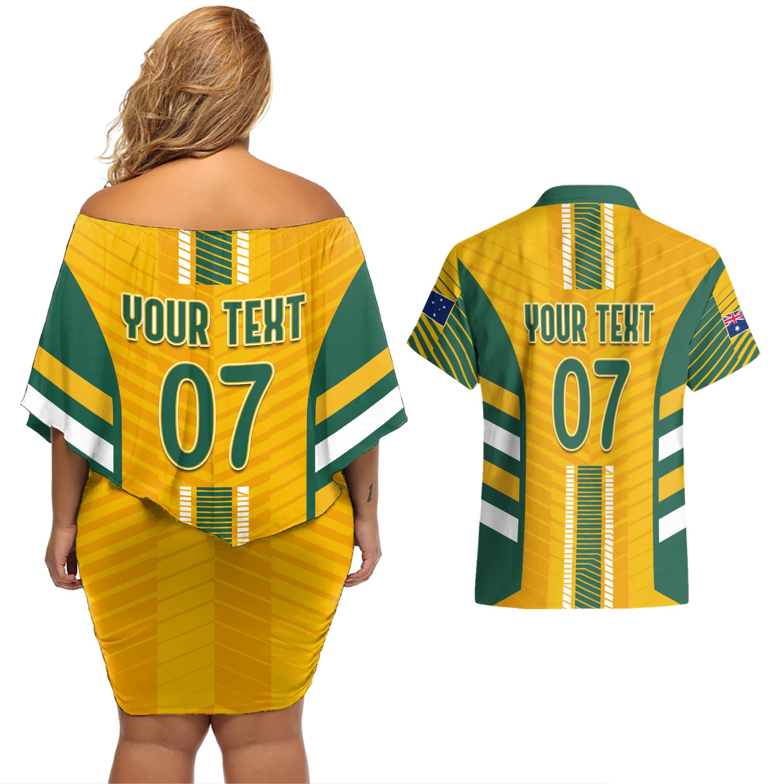 custom-australia-soccer-couples-matching-off-shoulder-short-dress-and-hawaiian-shirt-go-matildas-dynamic-national-colors