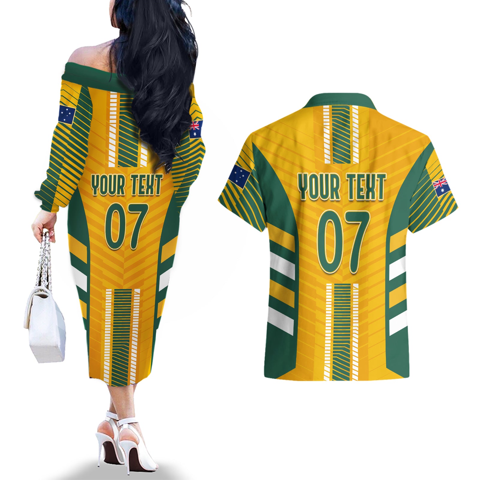 custom-australia-soccer-couples-matching-off-the-shoulder-long-sleeve-dress-and-hawaiian-shirt-go-matildas-dynamic-national-colors