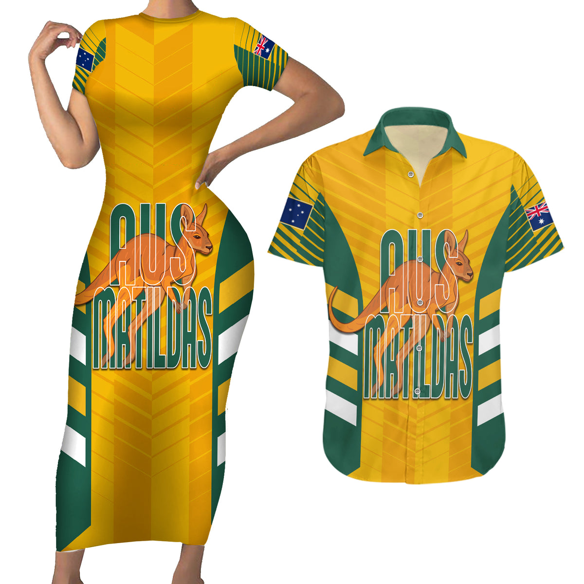 custom-australia-soccer-couples-matching-short-sleeve-bodycon-dress-and-hawaiian-shirt-go-matildas-dynamic-national-colors