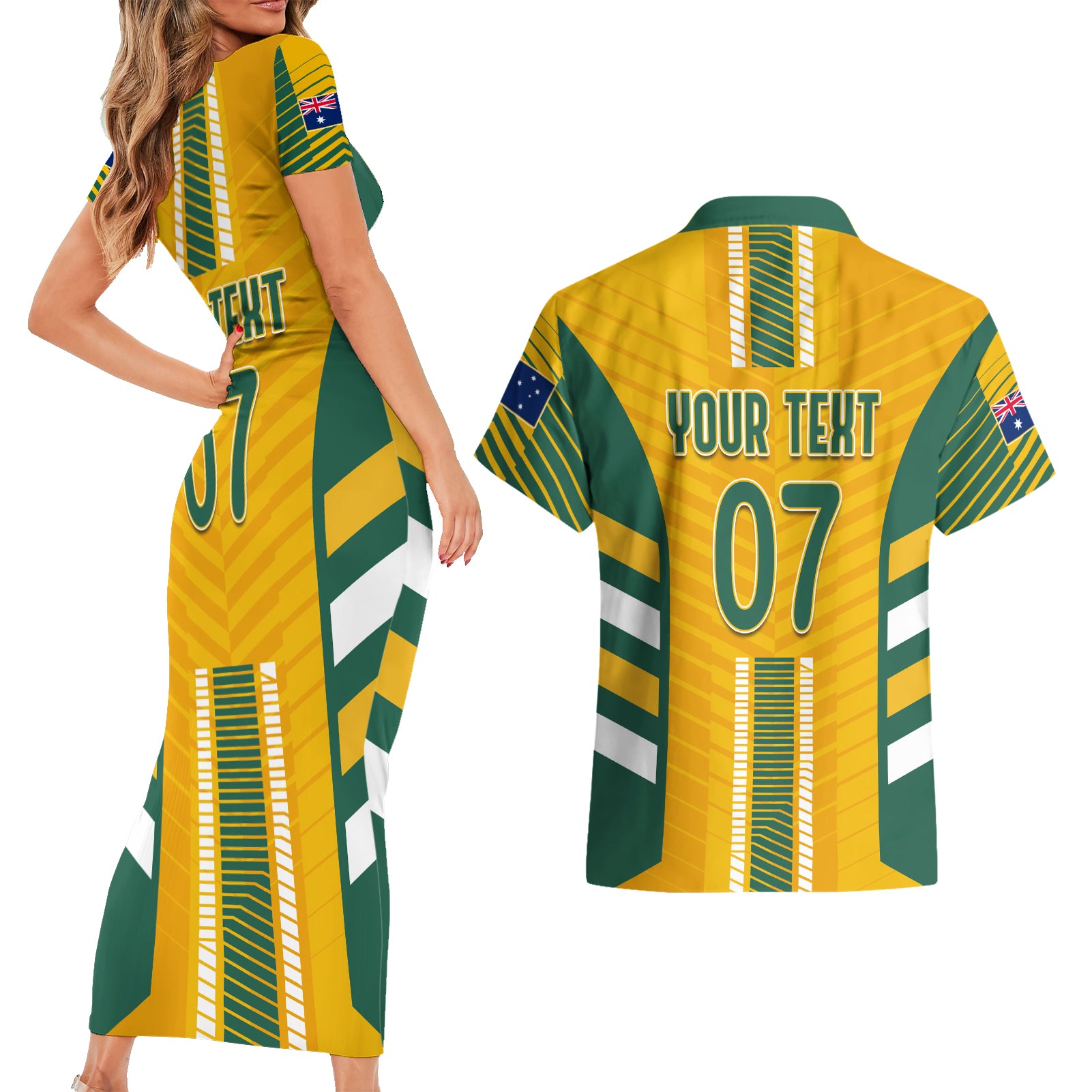 custom-australia-soccer-couples-matching-short-sleeve-bodycon-dress-and-hawaiian-shirt-go-matildas-dynamic-national-colors