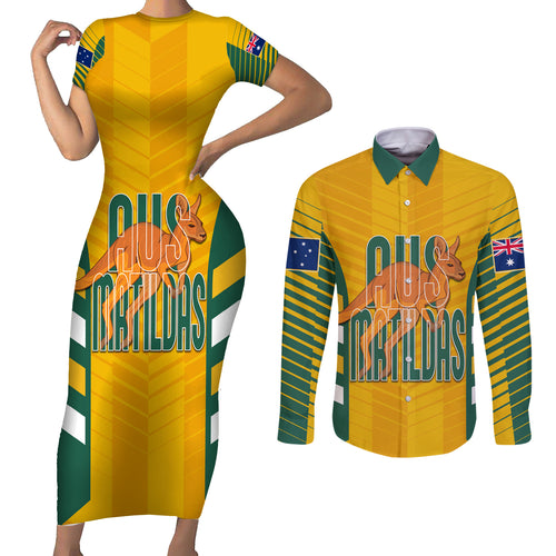custom-australia-soccer-couples-matching-short-sleeve-bodycon-dress-and-long-sleeve-button-shirt-go-matildas-dynamic-national-colors