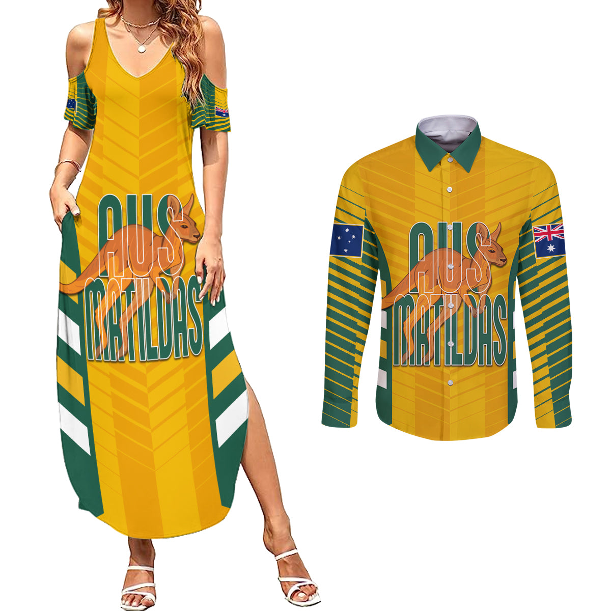 custom-australia-soccer-couples-matching-summer-maxi-dress-and-long-sleeve-button-shirt-go-matildas-dynamic-national-colors