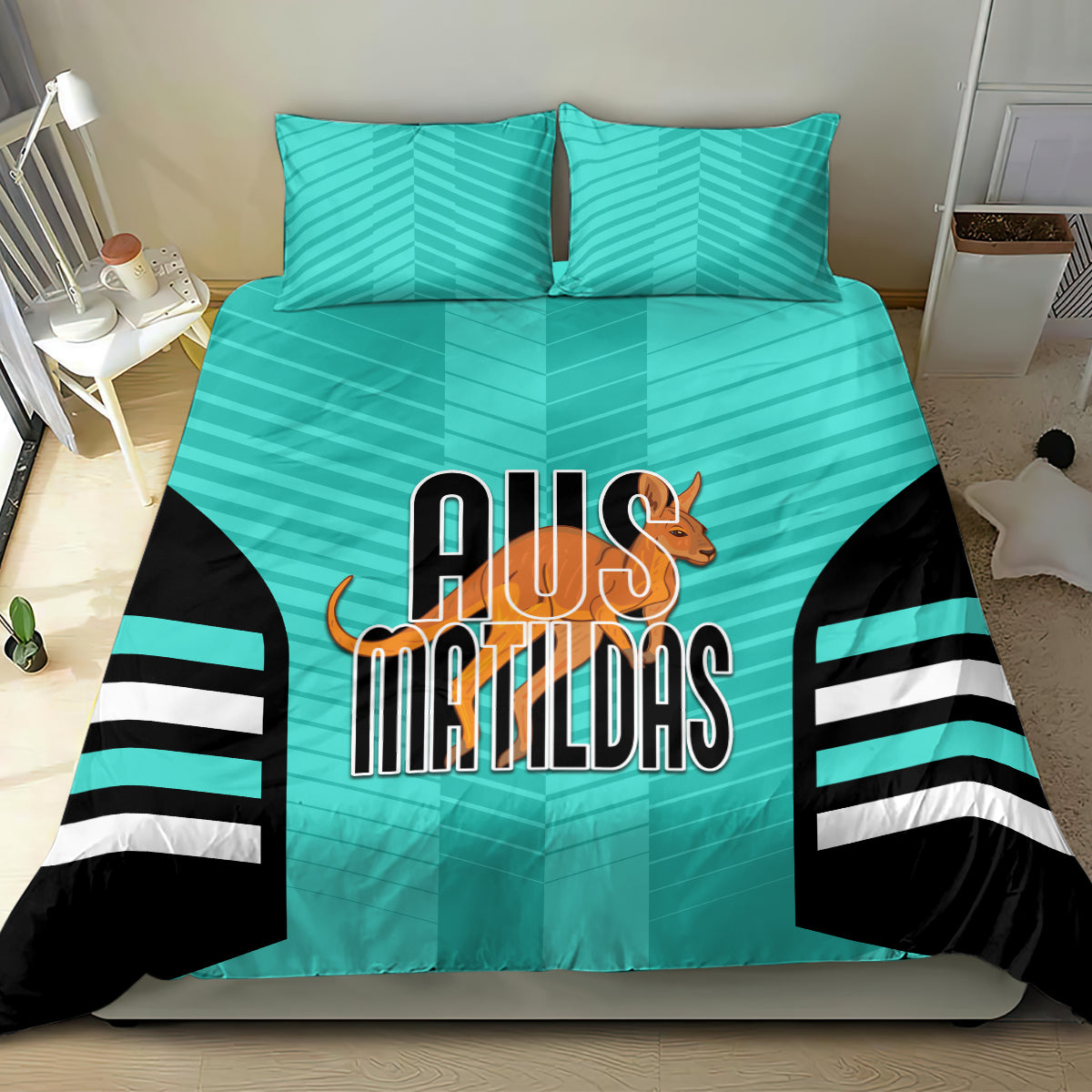 custom-australia-soccer-bedding-set-go-matildas-dynamic-turquoise