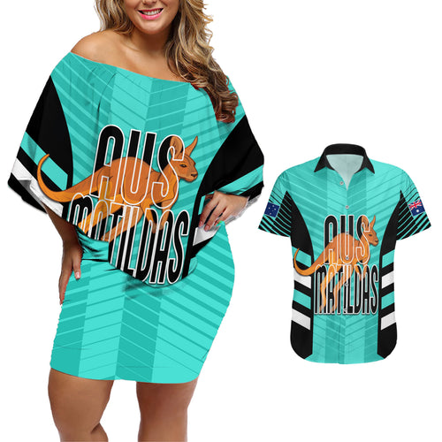 custom-australia-soccer-couples-matching-off-shoulder-short-dress-and-hawaiian-shirt-go-matildas-dynamic-turquoise