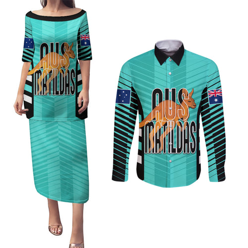 custom-australia-soccer-couples-matching-puletasi-dress-and-long-sleeve-button-shirt-go-matildas-dynamic-turquoise