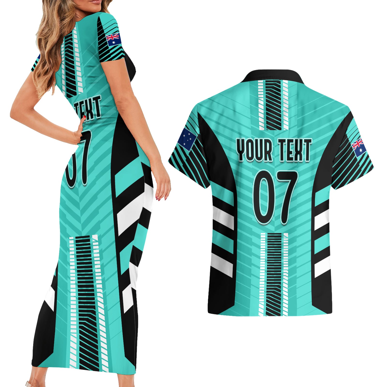 custom-australia-soccer-couples-matching-short-sleeve-bodycon-dress-and-hawaiian-shirt-go-matildas-dynamic-turquoise