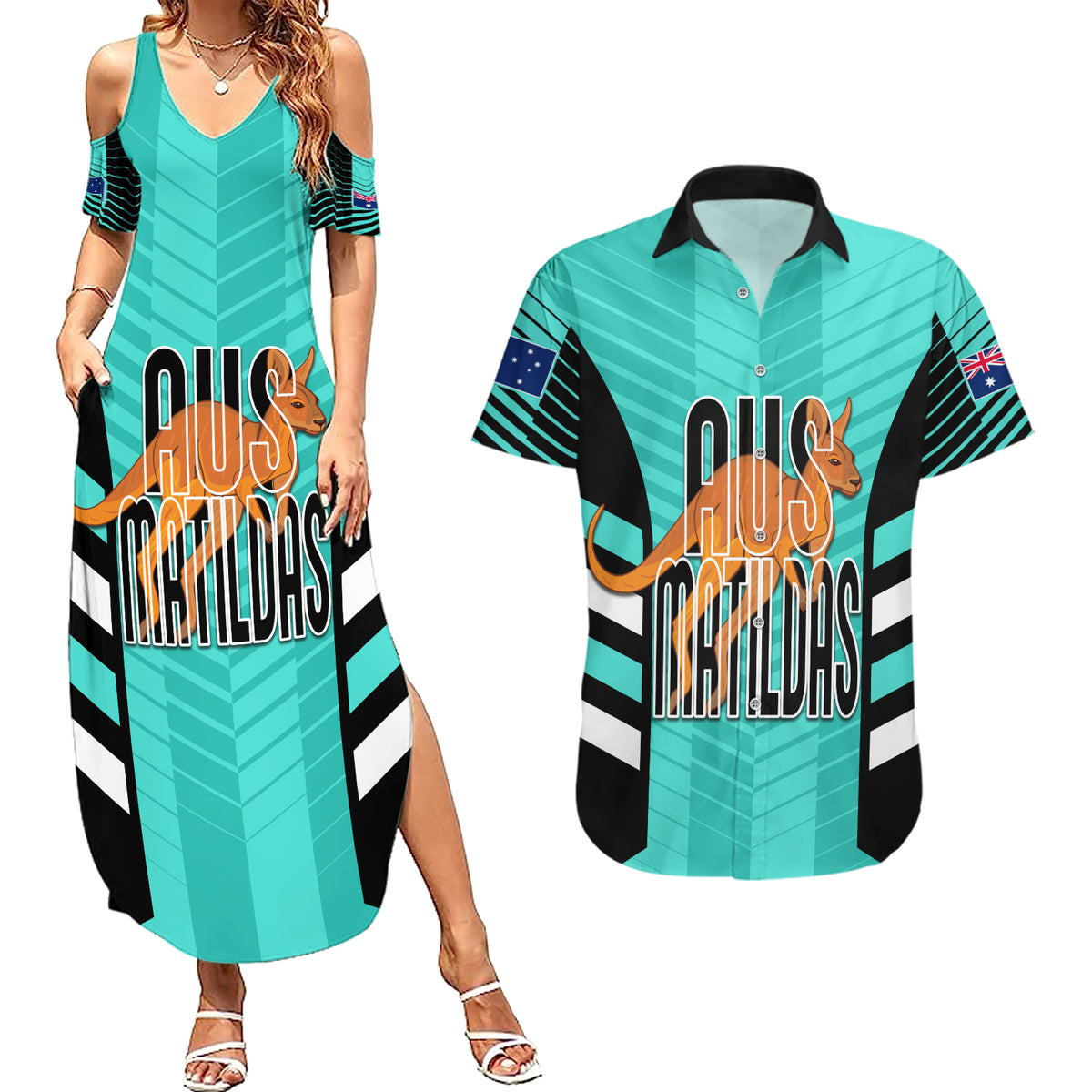 custom-australia-soccer-couples-matching-summer-maxi-dress-and-hawaiian-shirt-go-matildas-dynamic-turquoise
