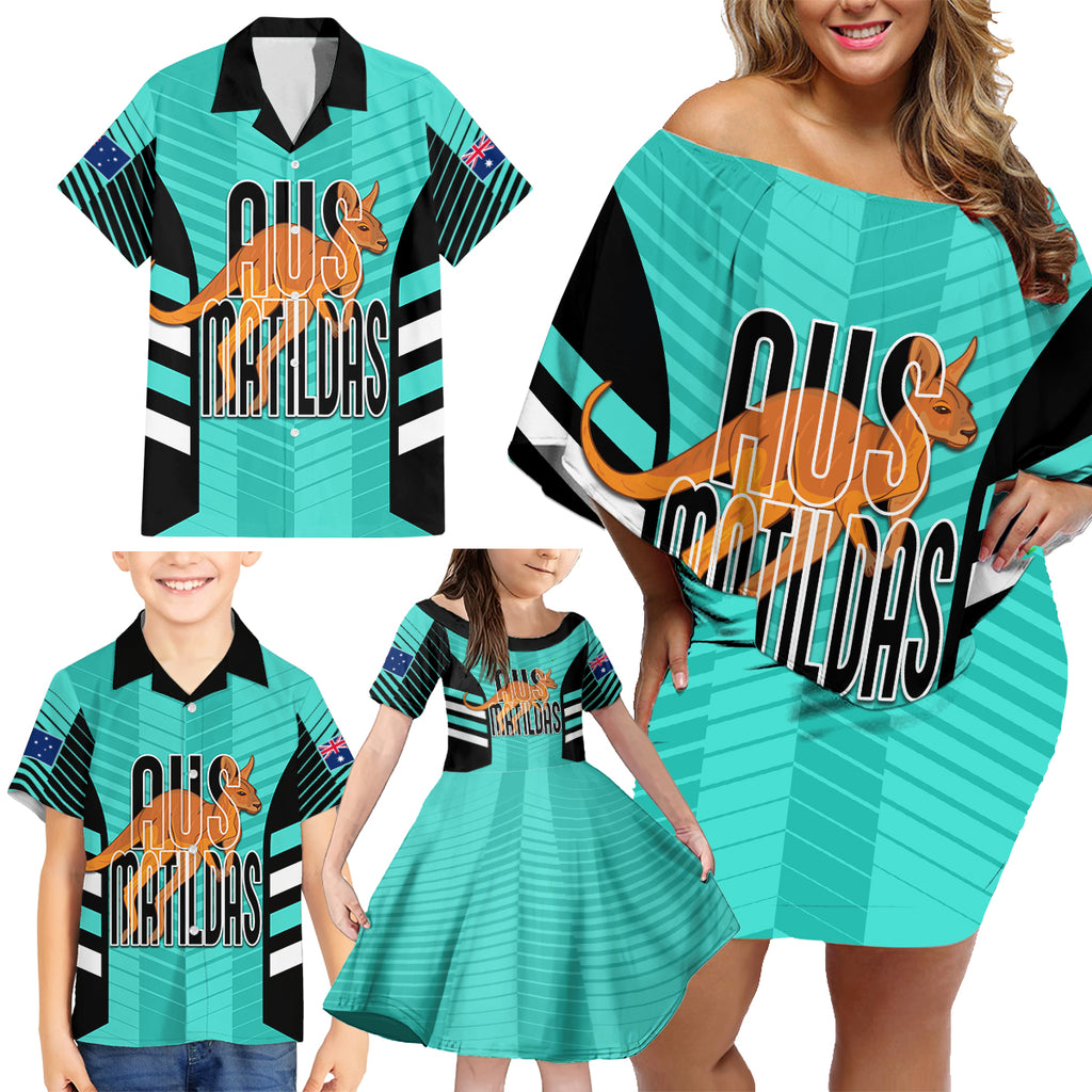 custom-australia-soccer-family-matching-off-shoulder-short-dress-and-hawaiian-shirt-go-matildas-dynamic-turquoise
