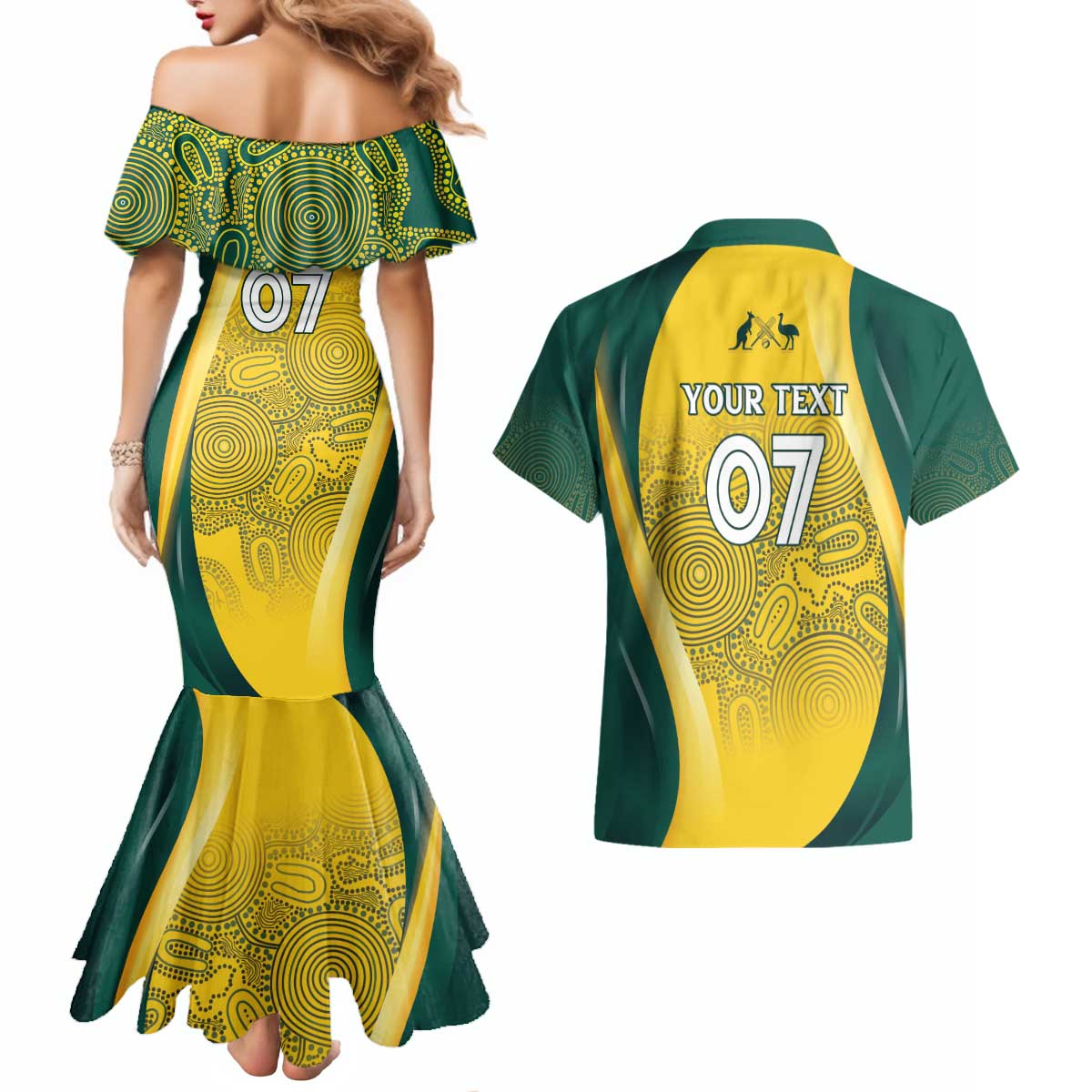 Australia Cricket Custom Indigenous Couples Matching Mermaid Dress and Hawaiian Shirt Aboriginal Arts GO Aussie