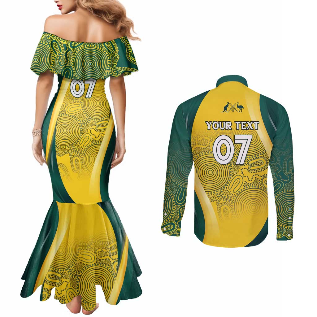 Australia Cricket Custom Indigenous Couples Matching Mermaid Dress and Long Sleeve Button Shirt Aboriginal Arts GO Aussie