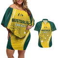 Australia Cricket Custom Indigenous Couples Matching Off Shoulder Short Dress and Hawaiian Shirt Aboriginal Arts GO Aussie