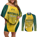 Australia Cricket Custom Indigenous Couples Matching Off Shoulder Short Dress and Long Sleeve Button Shirt Aboriginal Arts GO Aussie