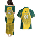 Australia Cricket Custom Indigenous Couples Matching Puletasi and Hawaiian Shirt Aboriginal Arts GO Aussie