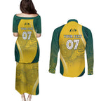 Australia Cricket Custom Indigenous Couples Matching Puletasi and Long Sleeve Button Shirt Aboriginal Arts GO Aussie