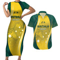 Australia Cricket Custom Indigenous Couples Matching Short Sleeve Bodycon Dress and Hawaiian Shirt Aboriginal Arts GO Aussie