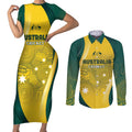 Australia Cricket Custom Indigenous Couples Matching Short Sleeve Bodycon Dress and Long Sleeve Button Shirt Aboriginal Arts GO Aussie