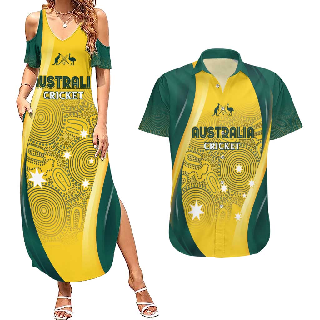 Australia Cricket Custom Indigenous Couples Matching Summer Maxi Dress and Hawaiian Shirt Aboriginal Arts GO Aussie