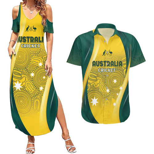 Australia Cricket Custom Indigenous Couples Matching Summer Maxi Dress and Hawaiian Shirt Aboriginal Arts GO Aussie