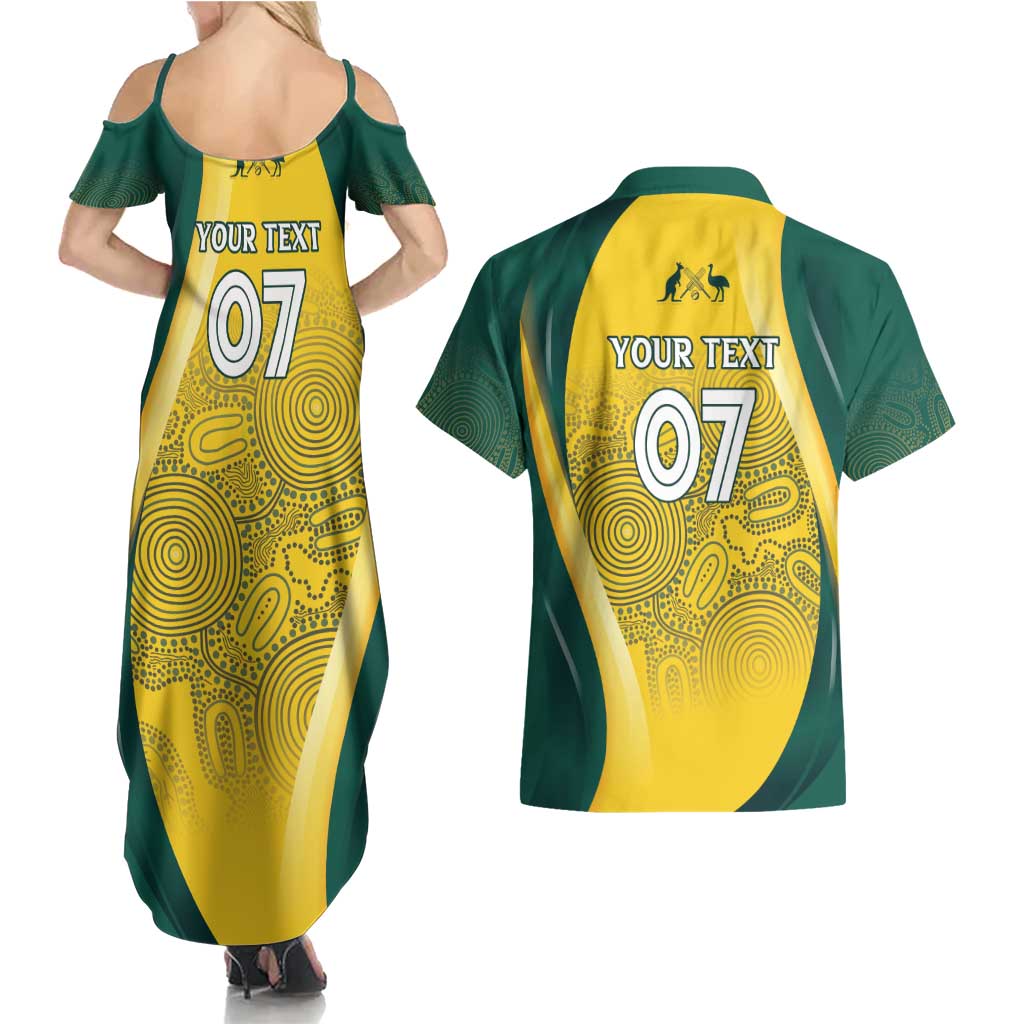 Australia Cricket Custom Indigenous Couples Matching Summer Maxi Dress and Hawaiian Shirt Aboriginal Arts GO Aussie