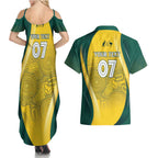 Australia Cricket Custom Indigenous Couples Matching Summer Maxi Dress and Hawaiian Shirt Aboriginal Arts GO Aussie