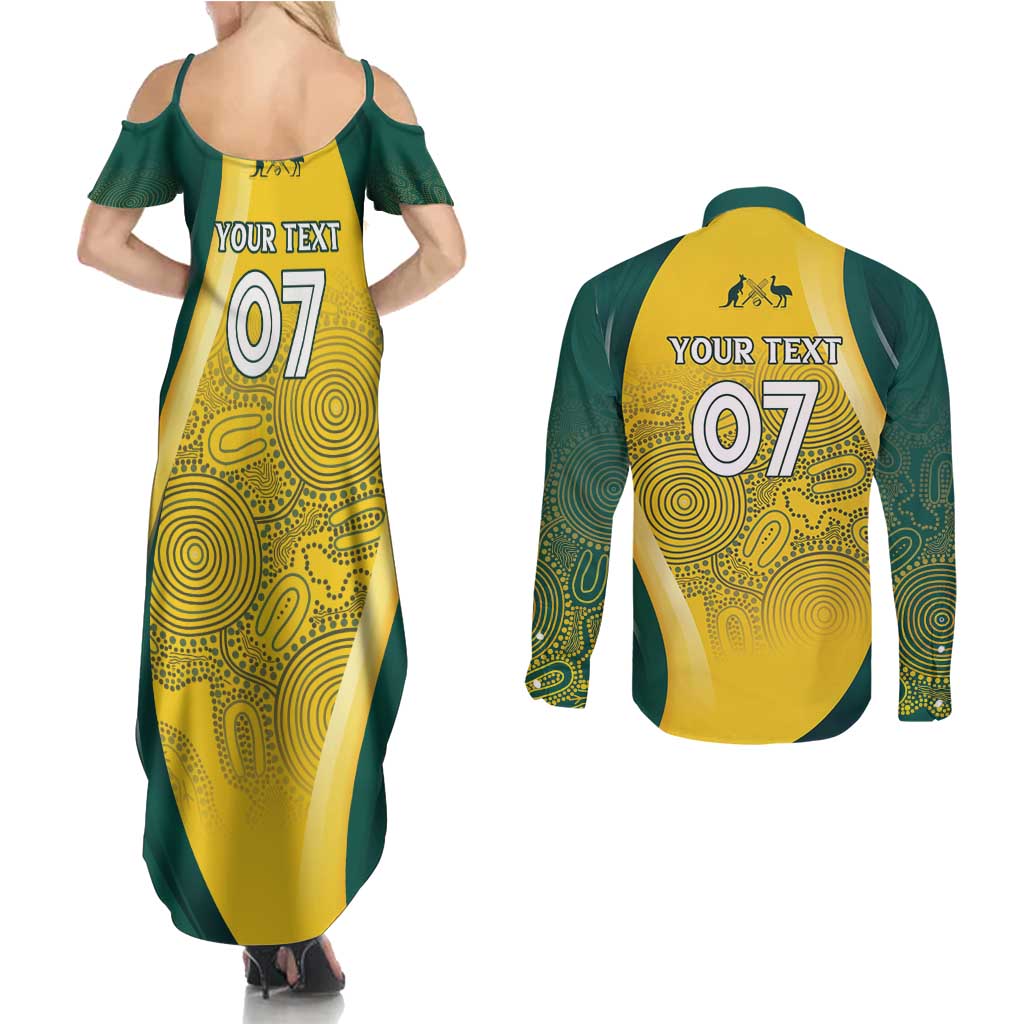 Australia Cricket Custom Indigenous Couples Matching Summer Maxi Dress and Long Sleeve Button Shirt Aboriginal Arts GO Aussie