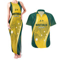 Australia Cricket Custom Indigenous Couples Matching Tank Maxi Dress and Hawaiian Shirt Aboriginal Arts GO Aussie