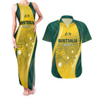 Australia Cricket Custom Indigenous Couples Matching Tank Maxi Dress and Hawaiian Shirt Aboriginal Arts GO Aussie