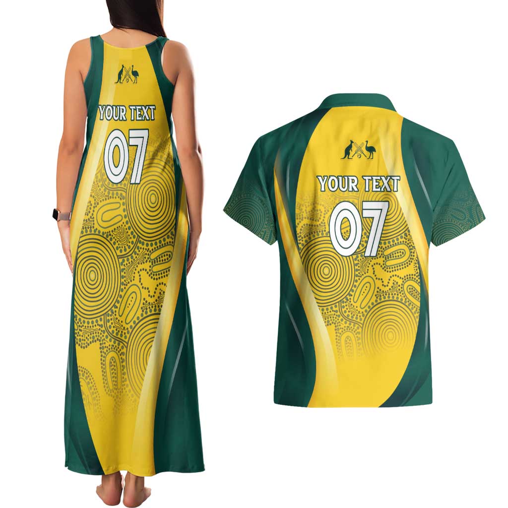 Australia Cricket Custom Indigenous Couples Matching Tank Maxi Dress and Hawaiian Shirt Aboriginal Arts GO Aussie