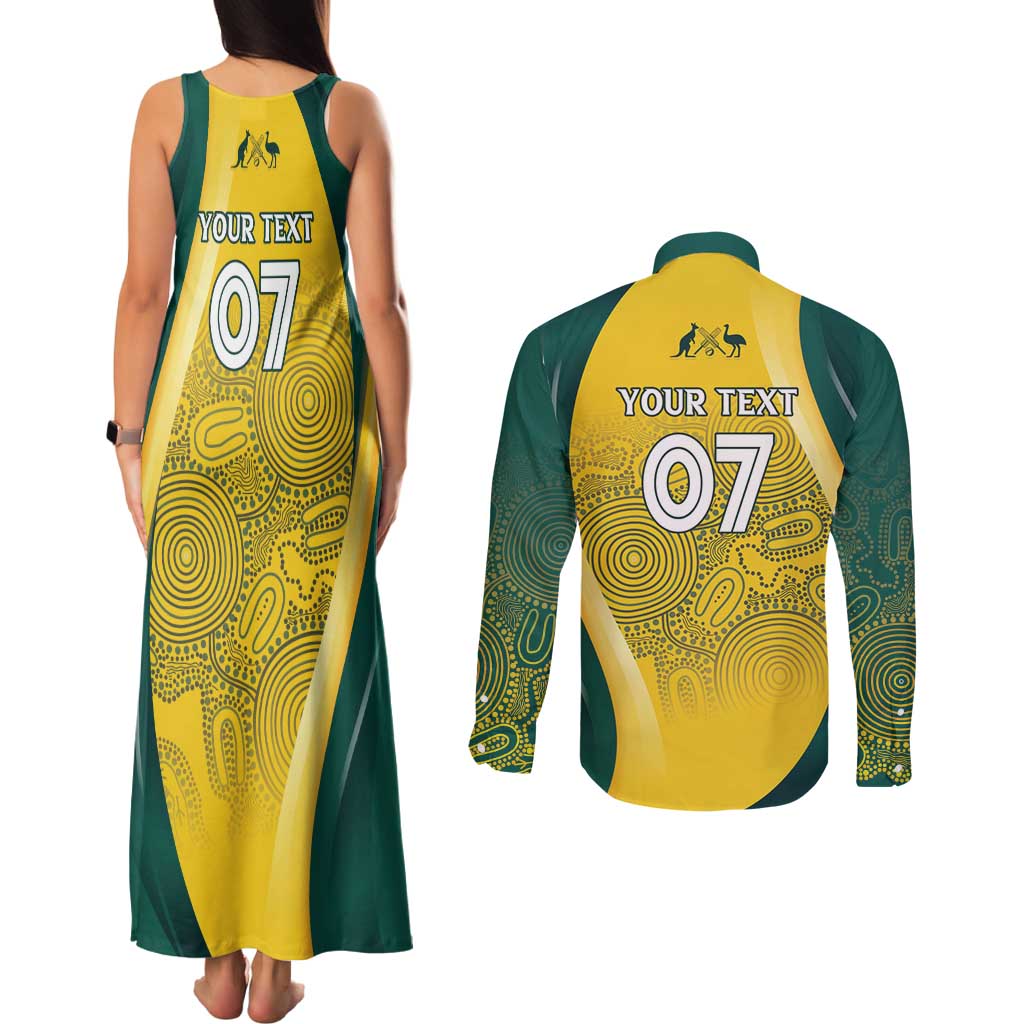 Australia Cricket Custom Indigenous Couples Matching Tank Maxi Dress and Long Sleeve Button Shirt Aboriginal Arts GO Aussie