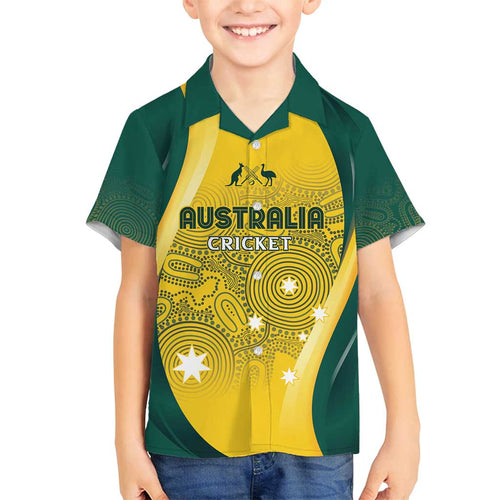 Australia Cricket Custom Indigenous Family Matching Long Sleeve Bodycon Dress and Hawaiian Shirt Aboriginal Arts GO Aussie