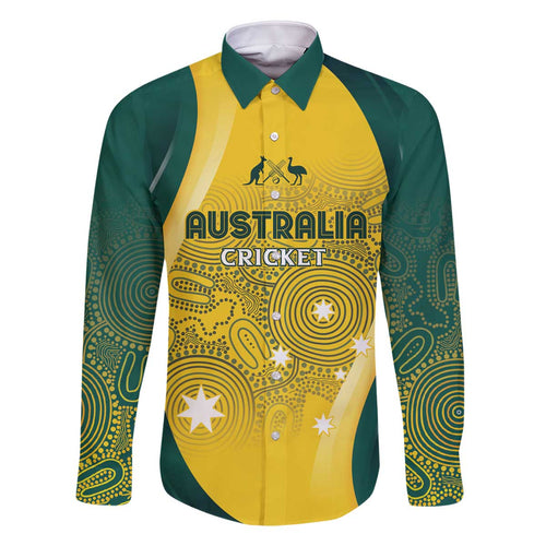 Australia Cricket Custom Indigenous Family Matching Off The Shoulder Long Sleeve Dress and Hawaiian Shirt Aboriginal Arts GO Aussie