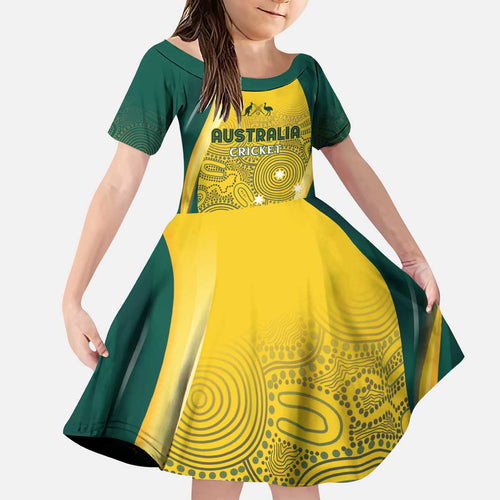 Australia Cricket Custom Indigenous Kid Short Sleeve Dress Aboriginal Arts GO Aussie