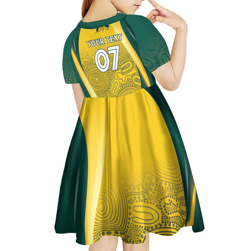 Australia Cricket Custom Indigenous Kid Short Sleeve Dress Aboriginal Arts GO Aussie