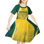 Australia Cricket Custom Indigenous Kid Short Sleeve Dress Aboriginal Arts GO Aussie