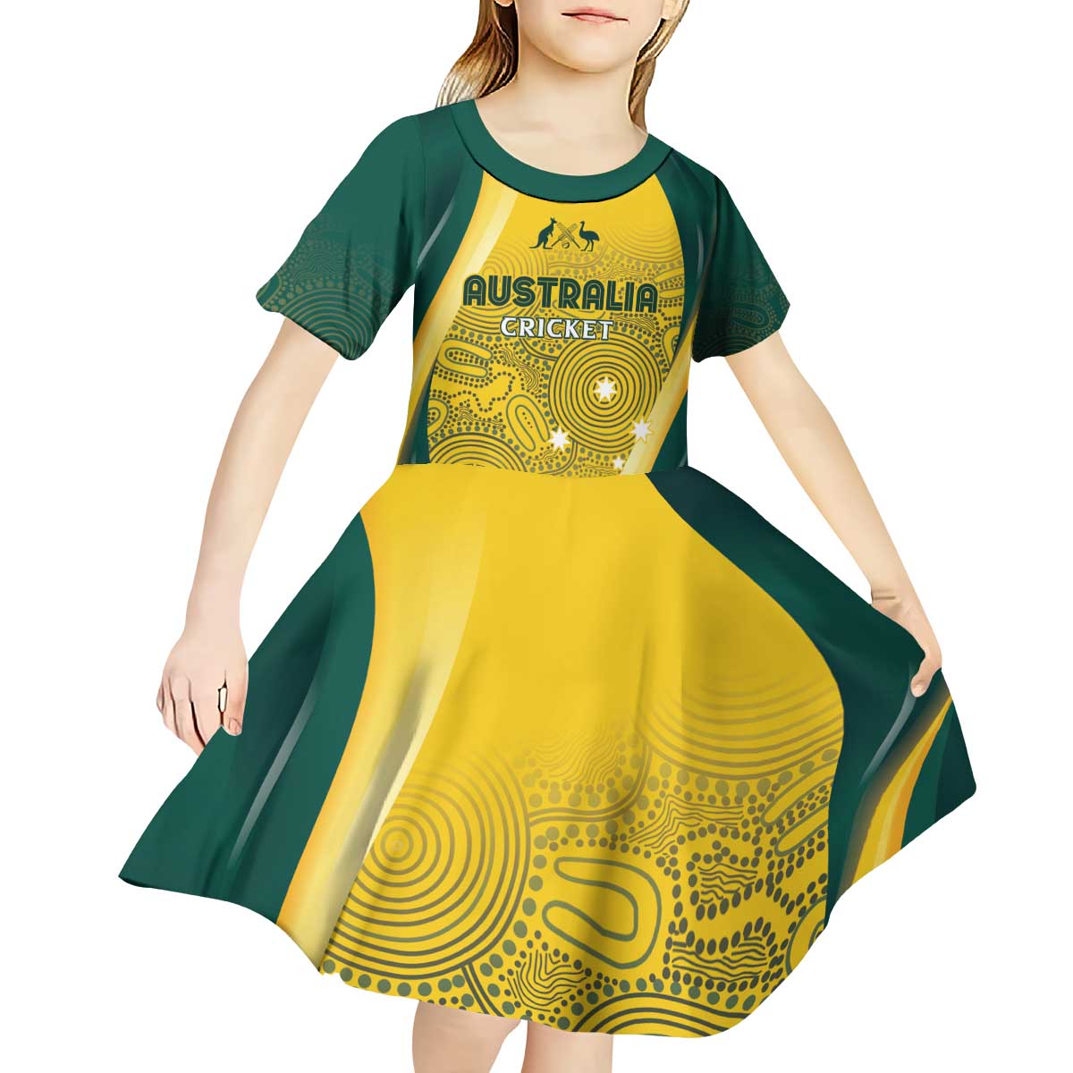 Australia Cricket Custom Indigenous Kid Short Sleeve Dress Aboriginal Arts GO Aussie