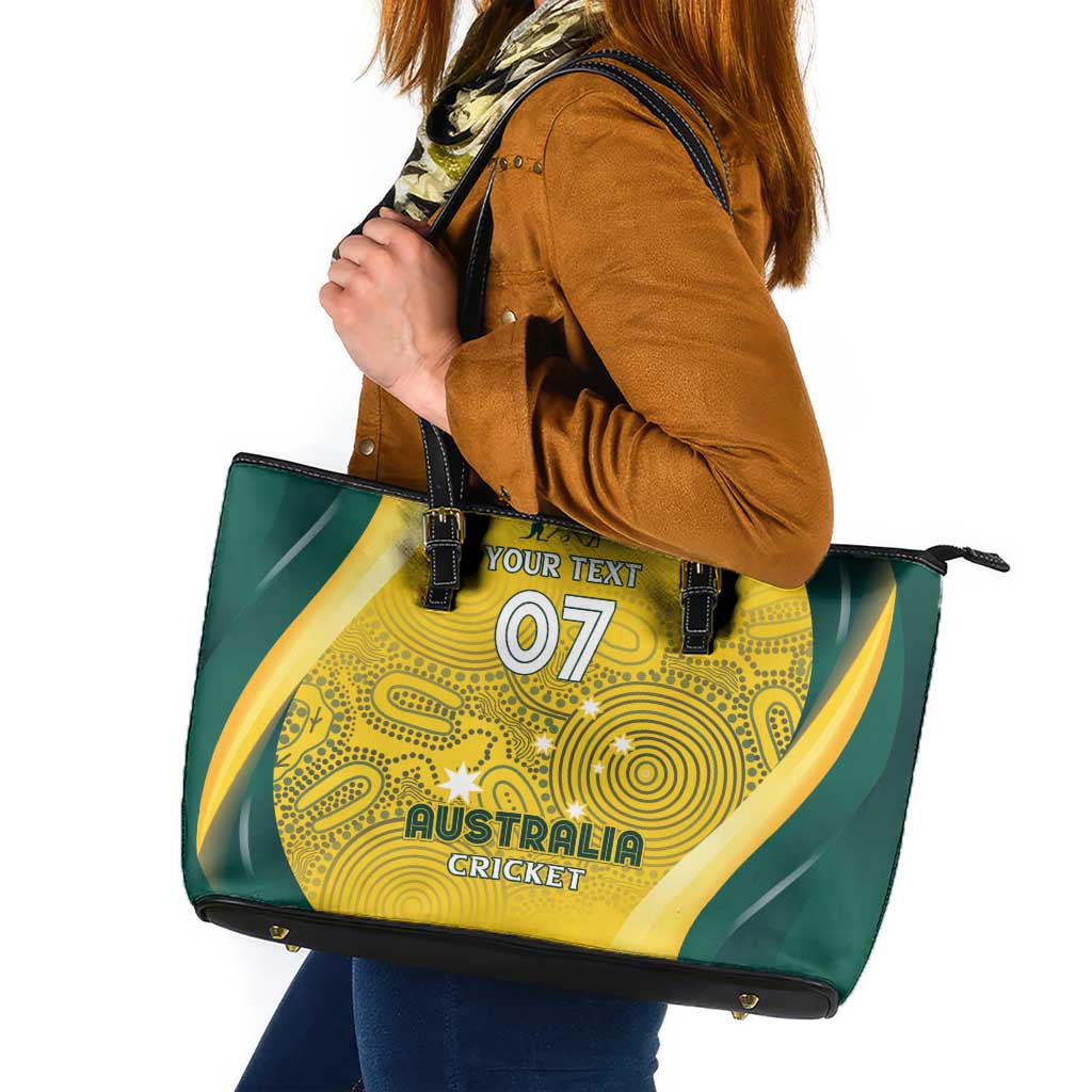 Australia Cricket Custom Indigenous Leather Tote Bag Aboriginal Arts GO Aussie LT7