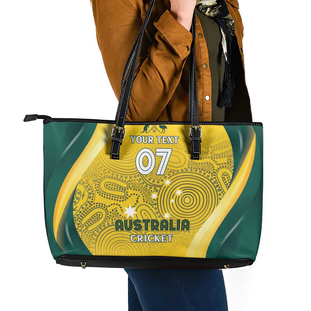Australia Cricket Custom Indigenous Leather Tote Bag Aboriginal Arts GO Aussie LT7