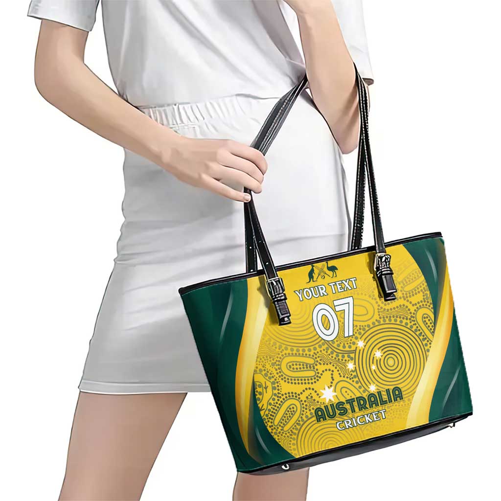 Australia Cricket Custom Indigenous Leather Tote Bag Aboriginal Arts GO Aussie LT7