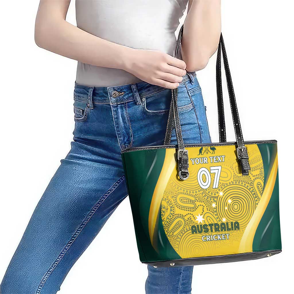 Australia Cricket Custom Indigenous Leather Tote Bag Aboriginal Arts GO Aussie LT7